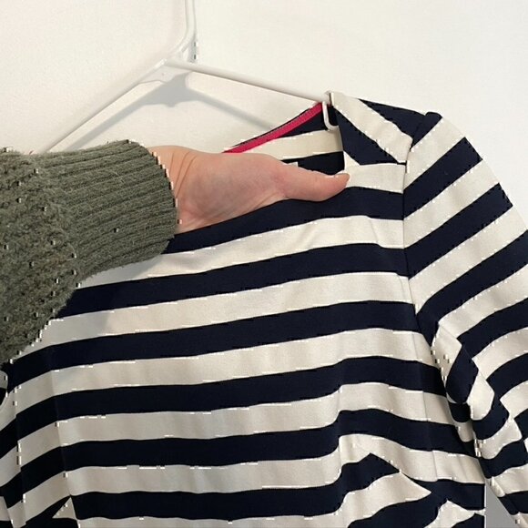 ELIZA J Navy Blue White Striped Square Neck 3/4 Sleeve Mini Fit & Flare Dress 8 - Picture 4 of 12